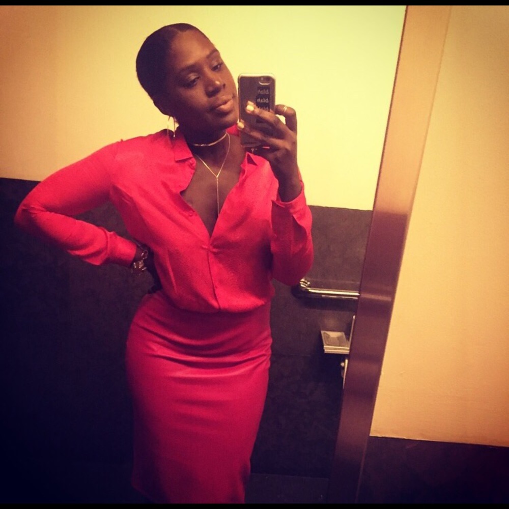 ZARA bright red faux leather pencil skirt